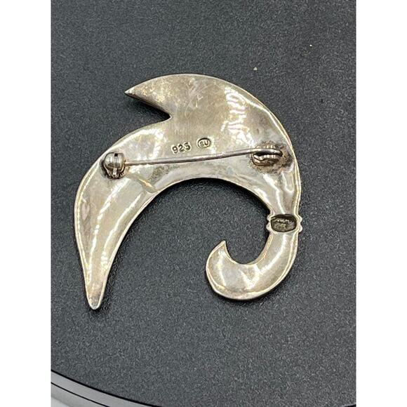 Vintage Mid-Century Modernist SU Sterling Marcasite Scroll Ribbon Leaf Brooch - Picture 8 of 15